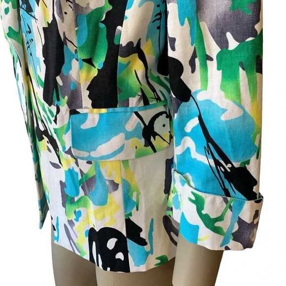Cato Linen Blend 3/4 Sleeve Buttoned Blazer Fitted Jacket Size 14P Watercolor - Picture 8 of 16